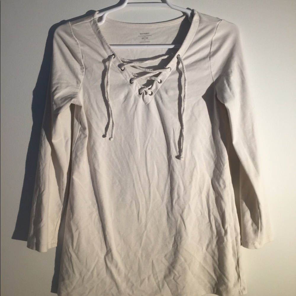 White lace-up long sleeve